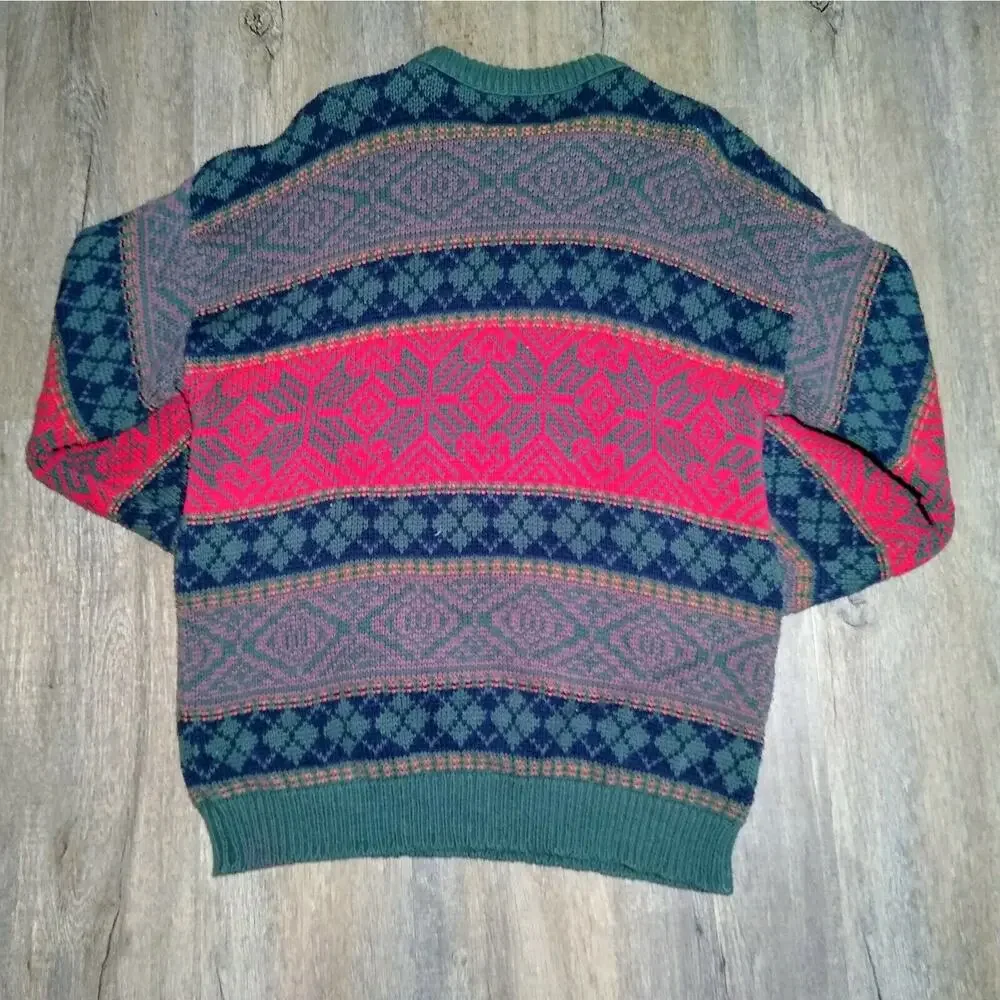 Vintage ALPS Men's XL Multi Color Nordic Fair Isle Sweater Wool Blend